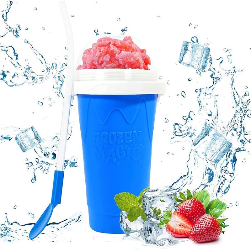 LUXONIX Slushie Maker Cup Magic Quick Frozen Smoothies Cup Double Layer Silica Cup Squeeze Cup DIY Slushy Maker With Lid & Straw Shake Ice Cream Maker For Children And Family (Multicolor)