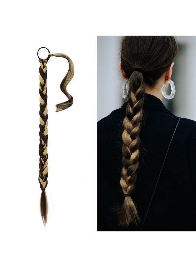 BARSDAR إكستنشن ذيل حصان مضفر بطول 26 إنش مع رباط شعر - لون بلوندي زبداني مزيج من بني الشوكولاتة - Image 1
