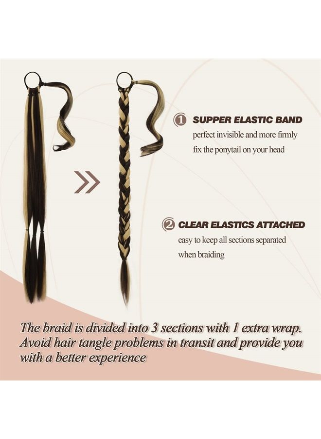 BARSDAR إكستنشن ذيل حصان مضفر بطول 26 إنش مع رباط شعر - لون بلوندي زبداني مزيج من بني الشوكولاتة - Image 2