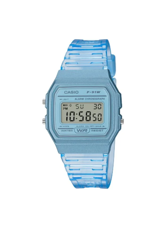 CASIO Unisex Digital Display Watch With Blue Resin Strap - F-91WS-2DF