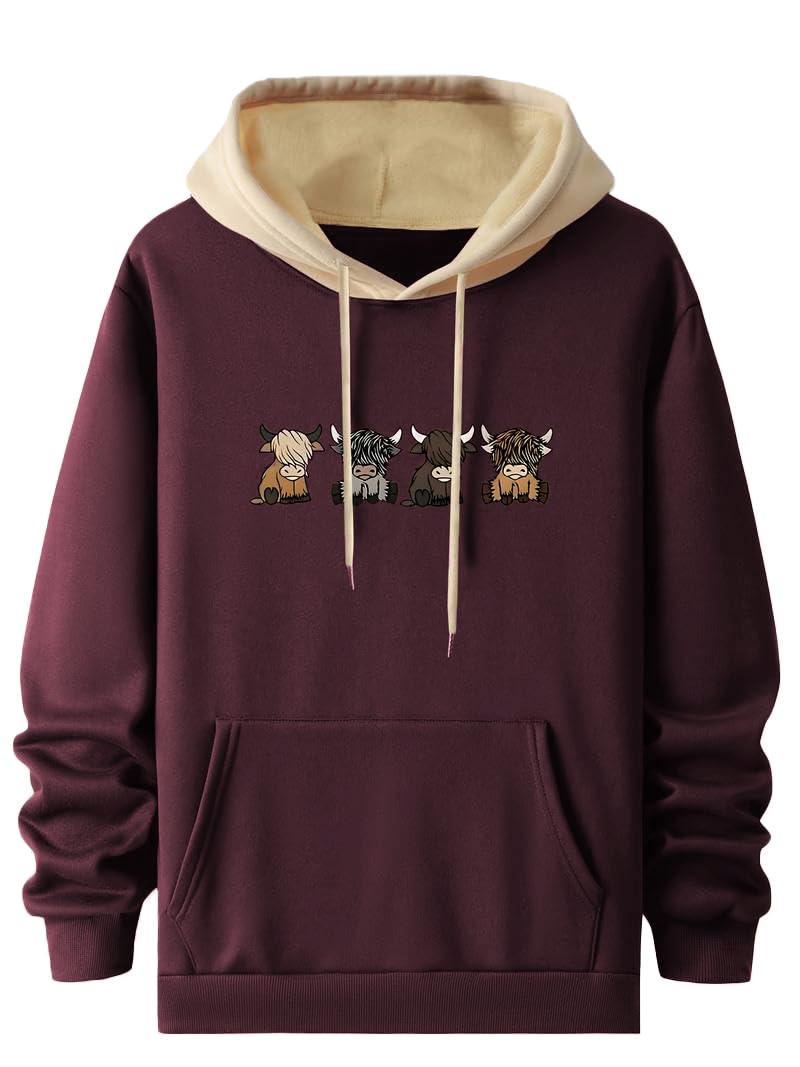 TAGDO® Men's Casual Woolen Cartoon Print Hoodie for Man | Sweatshirt for Man (Bull-HDY-2044-Wine-M) - Image 1