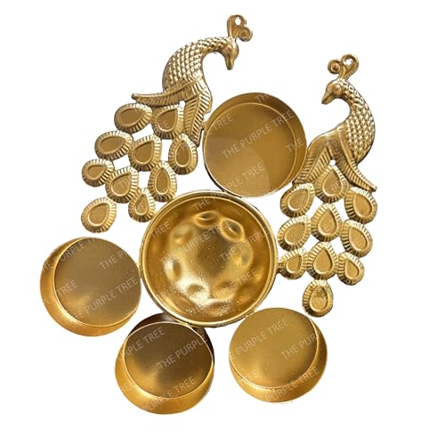 The Purple Tree Peacock Design Mini Urli Bowls with 4 Diyas (Pack of 2) Urli Diyas for Home Decor, Diwali Decorative Bowl, Small Traditional Bowl for Decor, Gifts for Housewarming,Urli Diya - Image 4