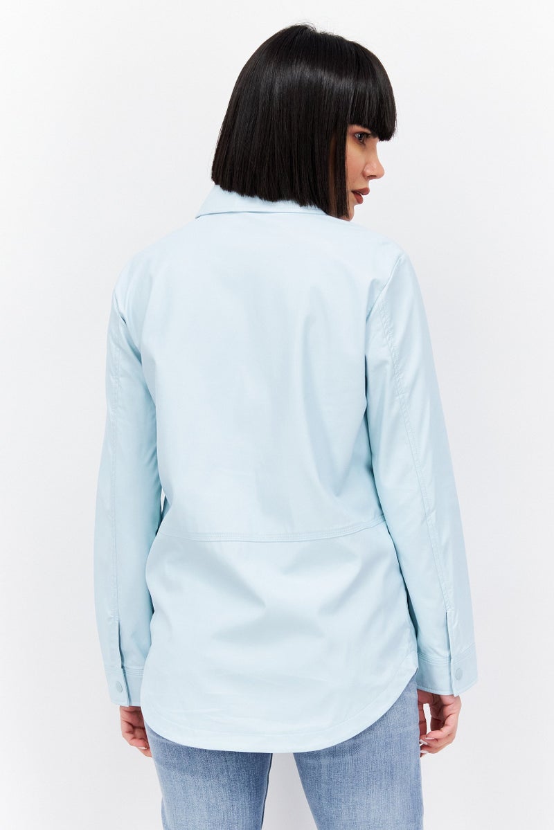 ESPRIT Women Plain Leather Jacket, Turquoise  - Image 3