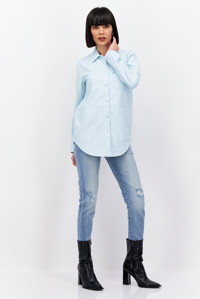 ESPRIT Women Plain Leather Jacket, Turquoise  - Image 4