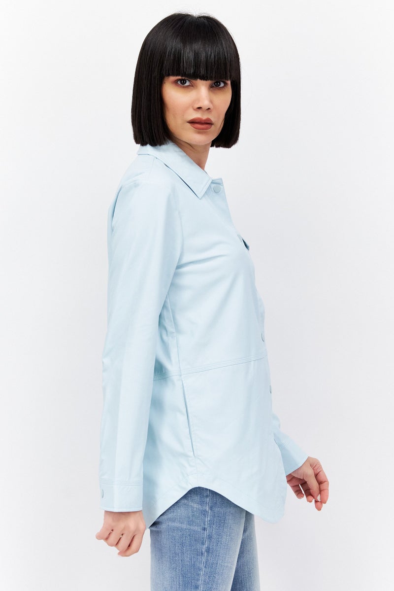 ESPRIT Women Plain Leather Jacket, Turquoise  - Image 2
