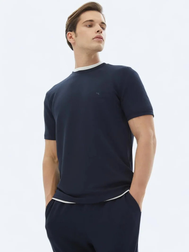 كيب تيشيرت أزرق داكن سادة برقبة دائرية