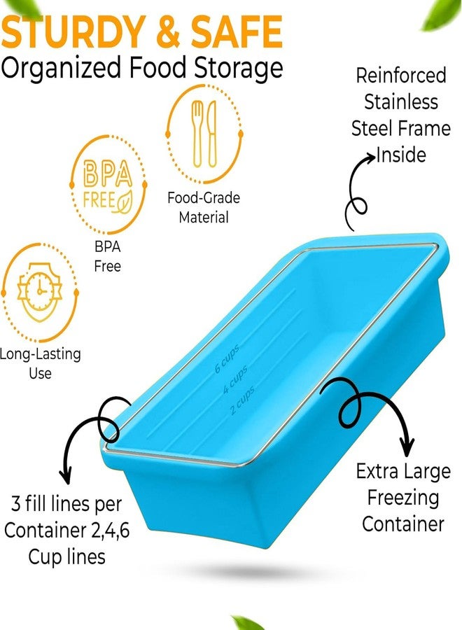 MT.BAY (2 Pack) Large Silicone Freezer Containers For Soup, Pasta Sauce, Leftovers, Broth & More - 6 Cup Reusable BPA Free Non Plastic Food Storage Freezing Ice Trays With Lids & Measurement Lines - Image 3