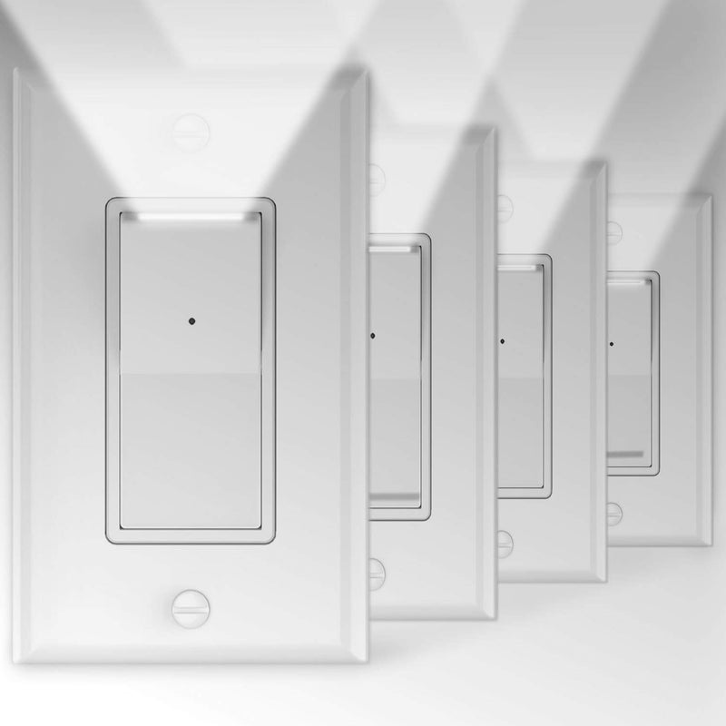 SOZULAMP 4 Pack Illuminated Light Switch, Lightswitch with LED Night Light, Automatic On/Off Sensor, Single Pole Switch, 15Amp 120/277Volt,White - Image 1