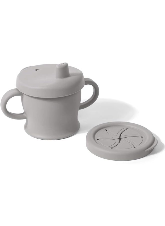 haakaa Silicone Sip-N-Snack Cup, Drop-proof Toddlers Sippy Cup & Snack Container 2-in-1, BPA Free Food Grade Silicone Cup for Baby 6 Months+, 9 Ounce (Grey) - Image 1