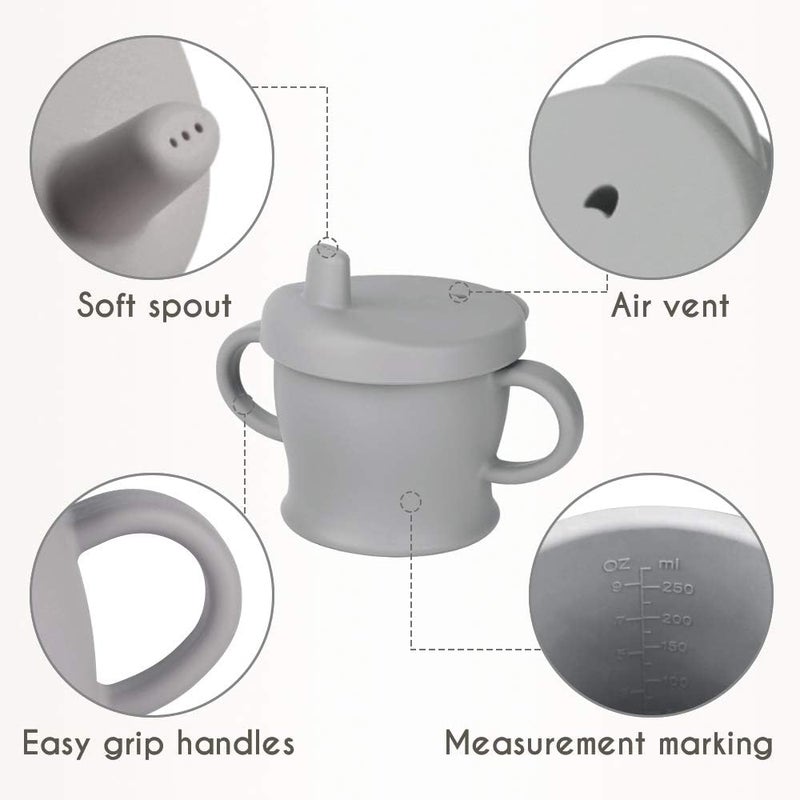 haakaa Silicone Sip-N-Snack Cup, Drop-proof Toddlers Sippy Cup & Snack Container 2-in-1, BPA Free Food Grade Silicone Cup for Baby 6 Months+, 9 Ounce (Grey) - Image 3