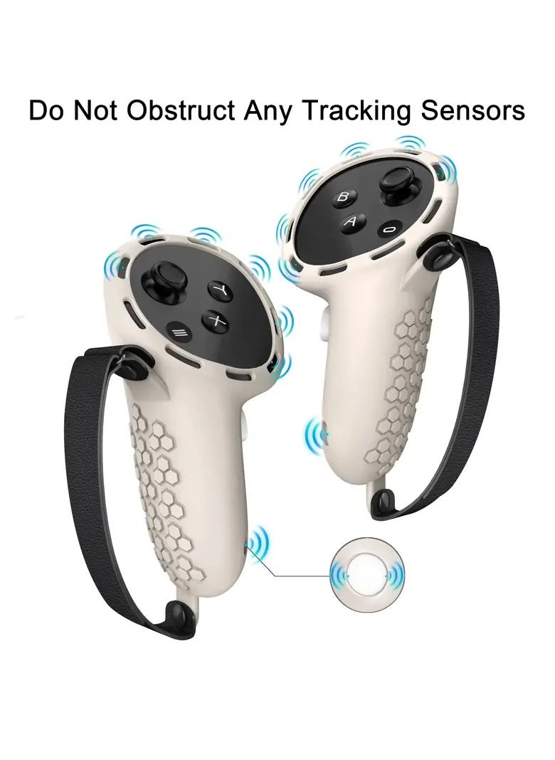 SYOSI Controller Grips for Oculus Quest 3 Comfortable Silicone Cover with Controller Hand Straps 2Pcs Rocker Cap and Joystick Protection Reserve Precise Hole Positions Starlight  - Image 2