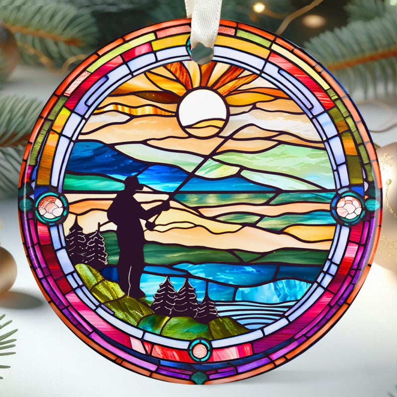 HUNIGIFT Fishing Ornaments for Christmas Tree - Fishing Christmas Ornaments  Fishing Christmas Ornaments 2024  Fisherman Christmas Ornaments - Xmas Fishing Ornament 2024 - Ceramic Christmas Ornaments 2024 - Image 1
