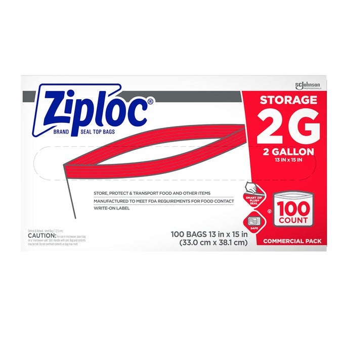 ZIPLOC STORAGE BAGS FOR FOOD ORGANIZATION AND STORAGE DOUBLE ZIPPER 2 GALLON 100 COUNT