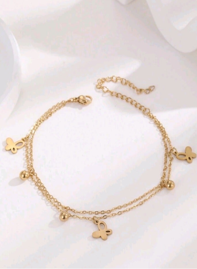 خلخال نسائي عصري وأنيق من الاستانلس ستيل باللون الذهبي - Image 2