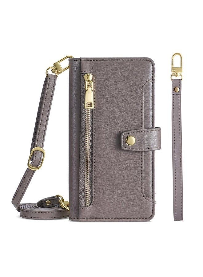 HuHa For Sony Xperia Ace III Sheep Texture Cross-body Zipper Wallet Leather Phone Case(Grey)  - Image 1