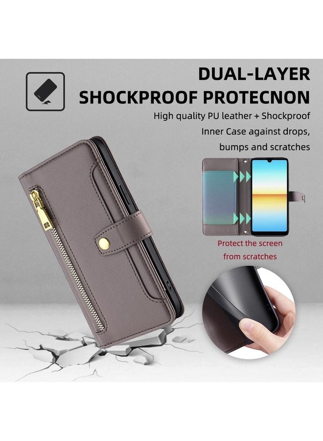 HuHa For Sony Xperia Ace III Sheep Texture Cross-body Zipper Wallet Leather Phone Case(Grey)  - Image 4