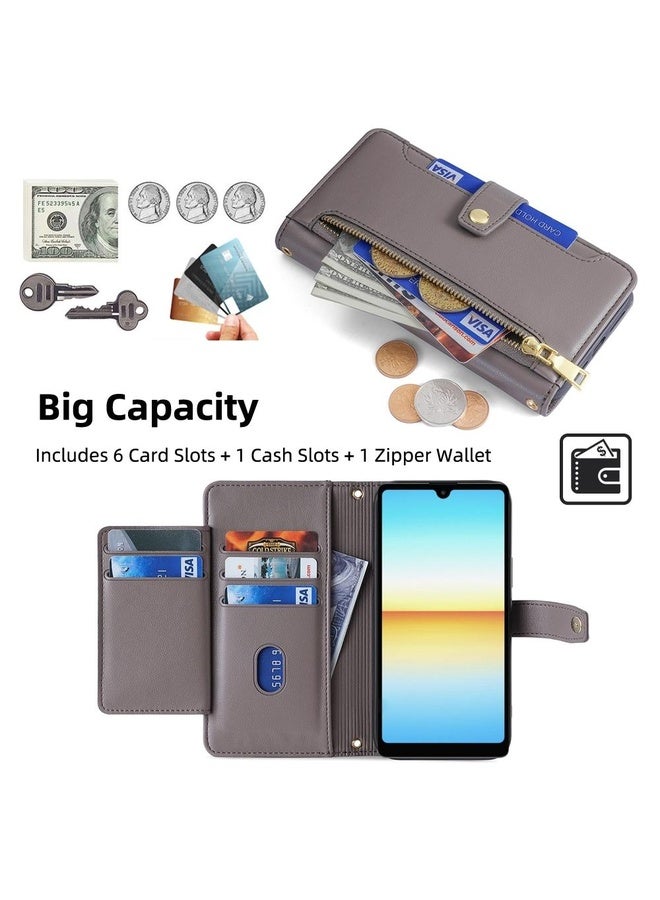 HuHa For Sony Xperia Ace III Sheep Texture Cross-body Zipper Wallet Leather Phone Case(Grey)  - Image 3