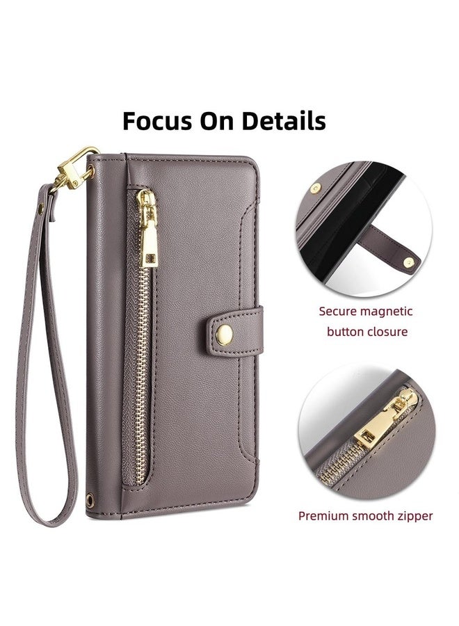 HuHa For Sony Xperia Ace III Sheep Texture Cross-body Zipper Wallet Leather Phone Case(Grey)  - Image 2