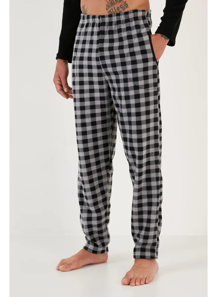 Buratti Plaid Regular Fit Buttoned Crew Neck Winter Fleece Pajama Set Men's Pajama Set 60961002