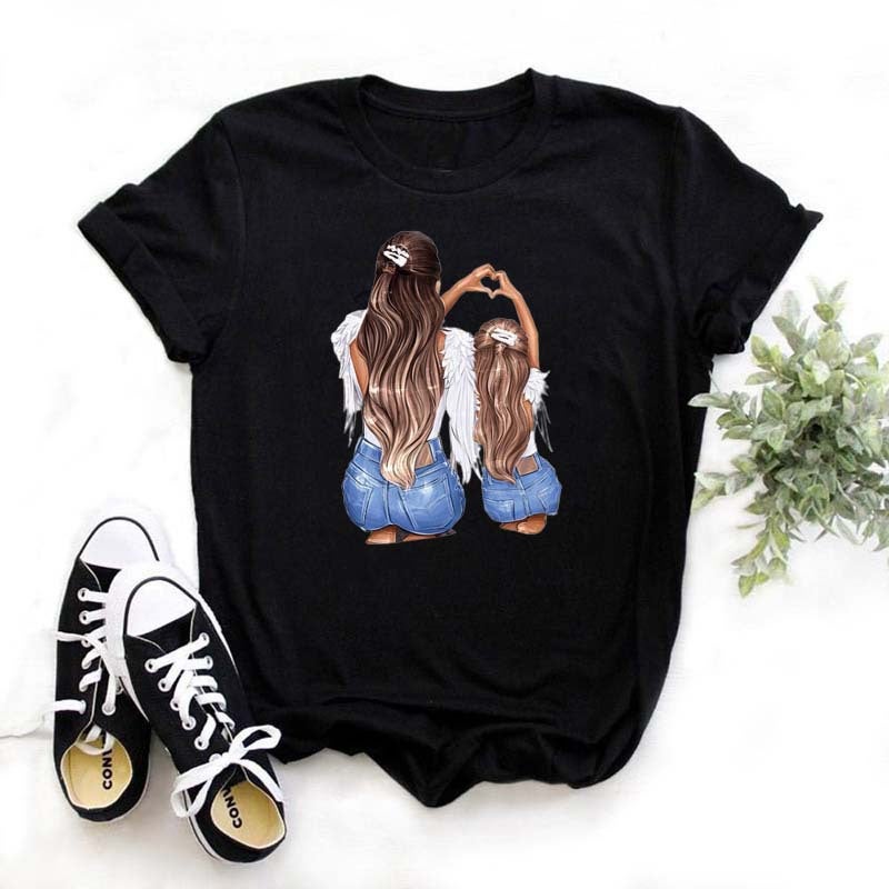 Generic Summer New Super Mom Themed White Tee for Women XM605-8-Black 