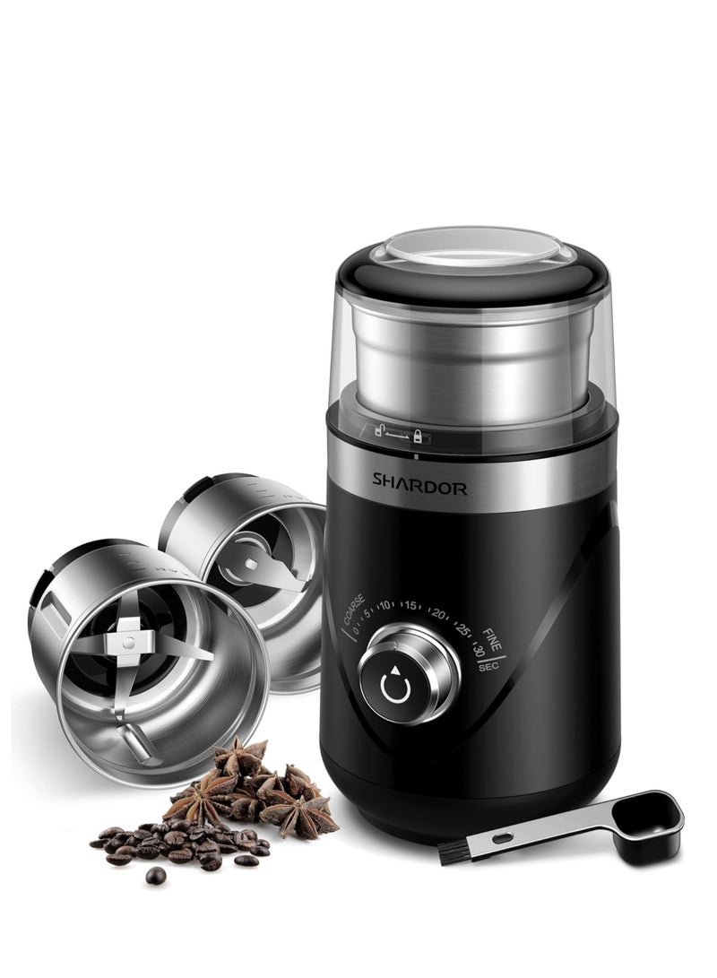 SHARDOR Adjustable Coffee Grinder, Herb, Spice Electric, Coffee Bean, Espresso, with 2 Removable Stainless Steel Wet and Dry Bowl, Black, Updated 2.0 - Image 1