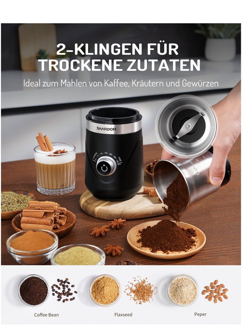 SHARDOR Adjustable Coffee Grinder, Herb, Spice Electric, Coffee Bean, Espresso, with 2 Removable Stainless Steel Wet and Dry Bowl, Black, Updated 2.0 - Image 3