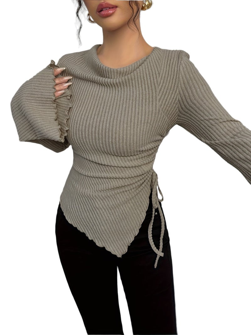 This Autumn and Winter Collection Is Perfect for Women's Dates, Commutes, and Outings. It Features a Casual and Elegant Solid Color That Is Versatile,, with a Round Neck, Flared Sleeves,... - Image 1