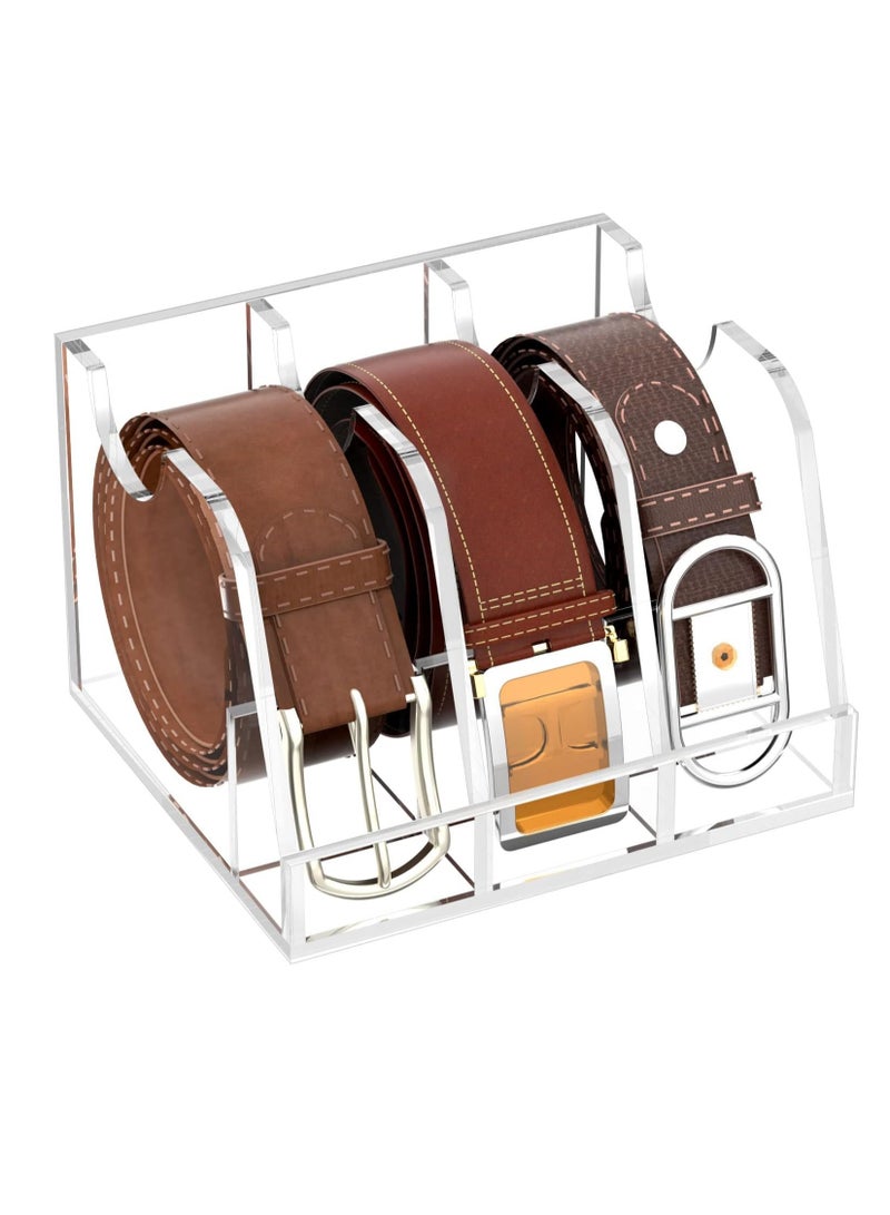 Meetion Belt Organizer, Acrylic Belt Storage Holder for The Closet and Drawer,3 Compartments Belt Box with Display Stand  - Image 1