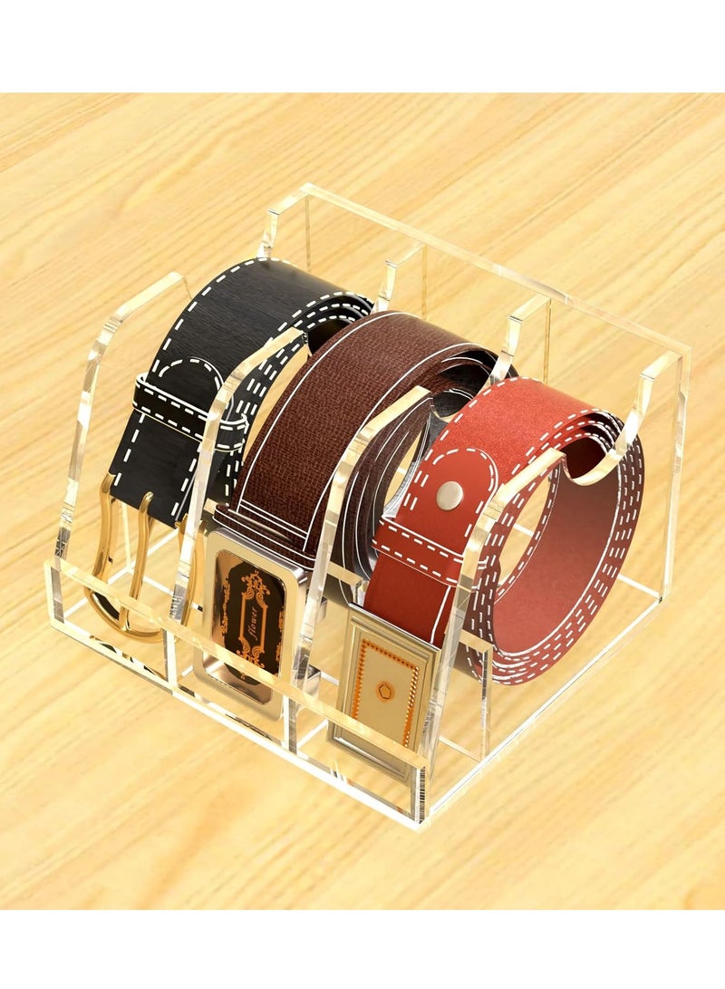 Meetion Belt Organizer, Acrylic Belt Storage Holder for The Closet and Drawer,3 Compartments Belt Box with Display Stand  - Image 2