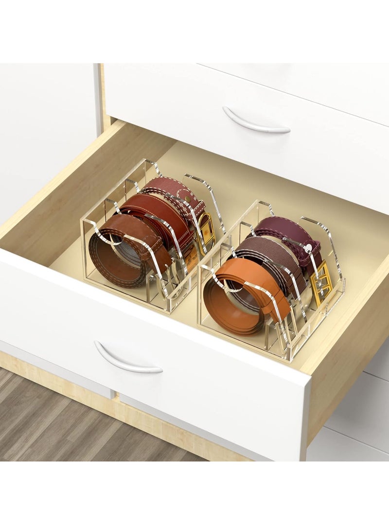 Meetion Belt Organizer, Acrylic Belt Storage Holder for The Closet and Drawer,3 Compartments Belt Box with Display Stand  - Image 4