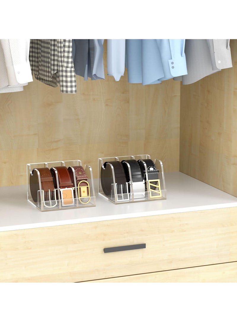 Meetion Belt Organizer, Acrylic Belt Storage Holder for The Closet and Drawer,3 Compartments Belt Box with Display Stand  - Image 5