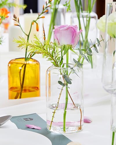 ZENS Bud Vases in Bulk Set of 16, Modern Small Glass Vases for Flower Clear Bud Vases for Wedding Centerpiece, Modern Blown Small Vase for Flowers, Wedding Party Events Decorative Home Decor - Image 2