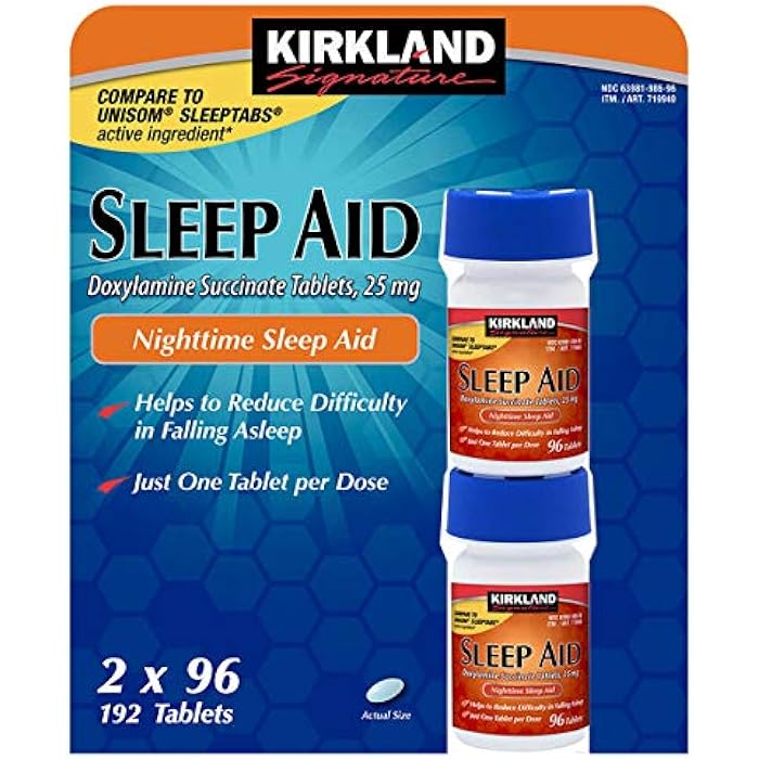 Kirkland Cos7 Kirkland Signature Doxylamine Succinate Tablets ,25mg Nighttime Sleep AID - 2 X 96 Tablets (192 Tablets Total) - Image 1