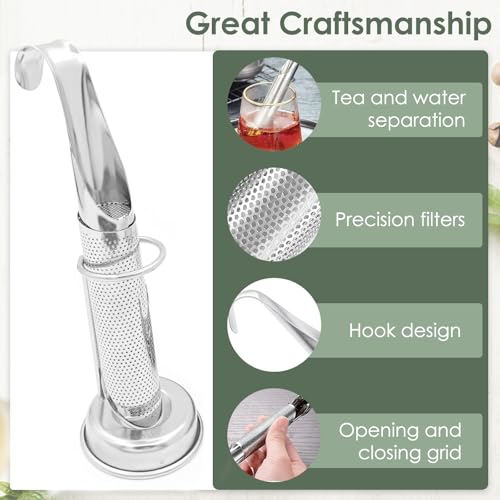 BendJoy® Tea Strainer Stainless Steel with Storage Holder, Pipe-Shaped Tea Infuser, Tea Filter with Hanging Hook for Loose Tea, Coffee, Spice, and Herbs - Image 5