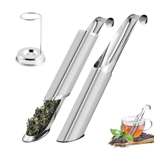 BendJoy® Tea Strainer Stainless Steel with Storage Holder, Pipe-Shaped Tea Infuser, Tea Filter with Hanging Hook for Loose Tea, Coffee, Spice, and Herbs - Image 1