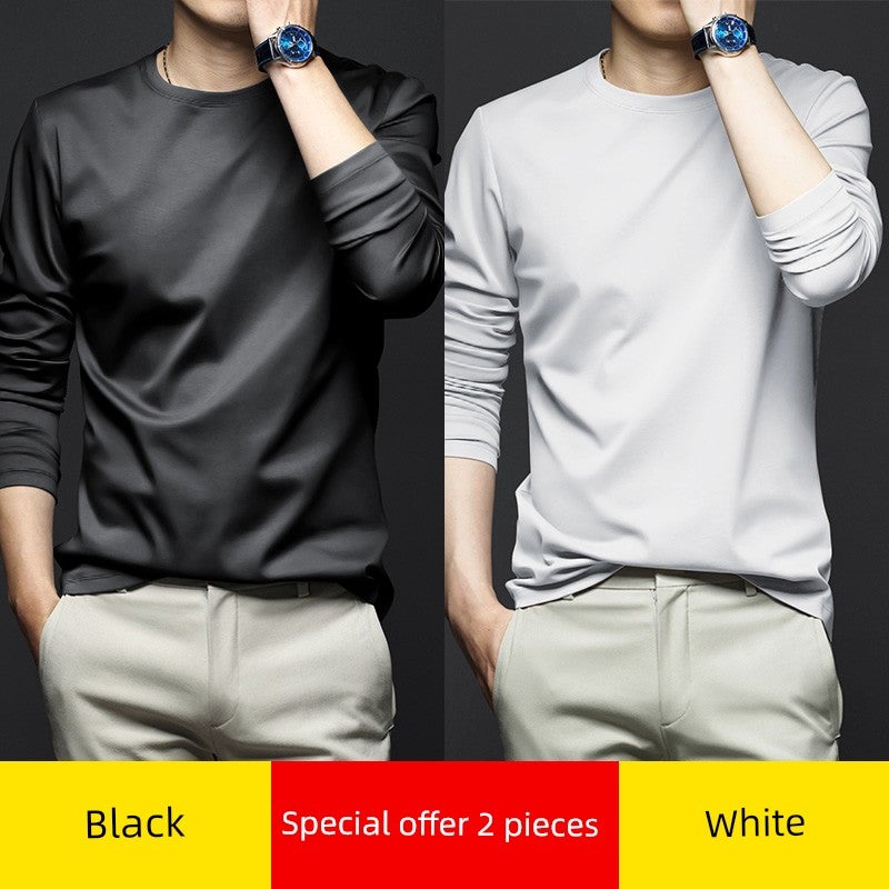 Mercerized modal cotton base shirt men's spring and autumn long-sleeved t-shirt solid color thin inner wear autumn T-shirt base shirt - Image 1