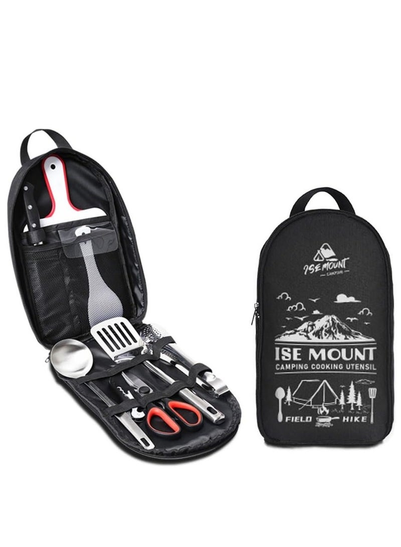 Portable Travel Utensils Set 9pcs Stainless Steel Camping Kitchen Cookware Set Kitchenware for Backpacking BBQ Camping Picnic  - Image 2