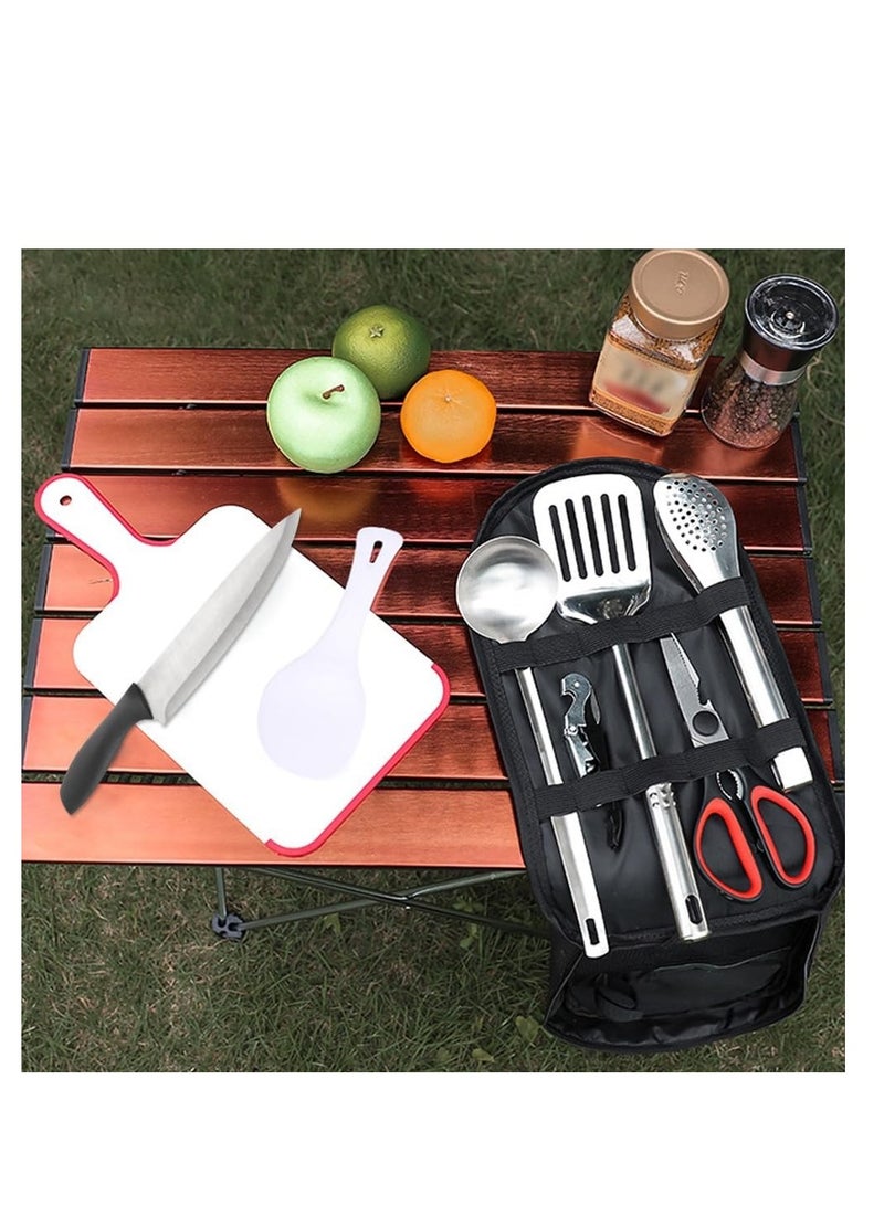 Portable Travel Utensils Set 9pcs Stainless Steel Camping Kitchen Cookware Set Kitchenware for Backpacking BBQ Camping Picnic  - Image 3