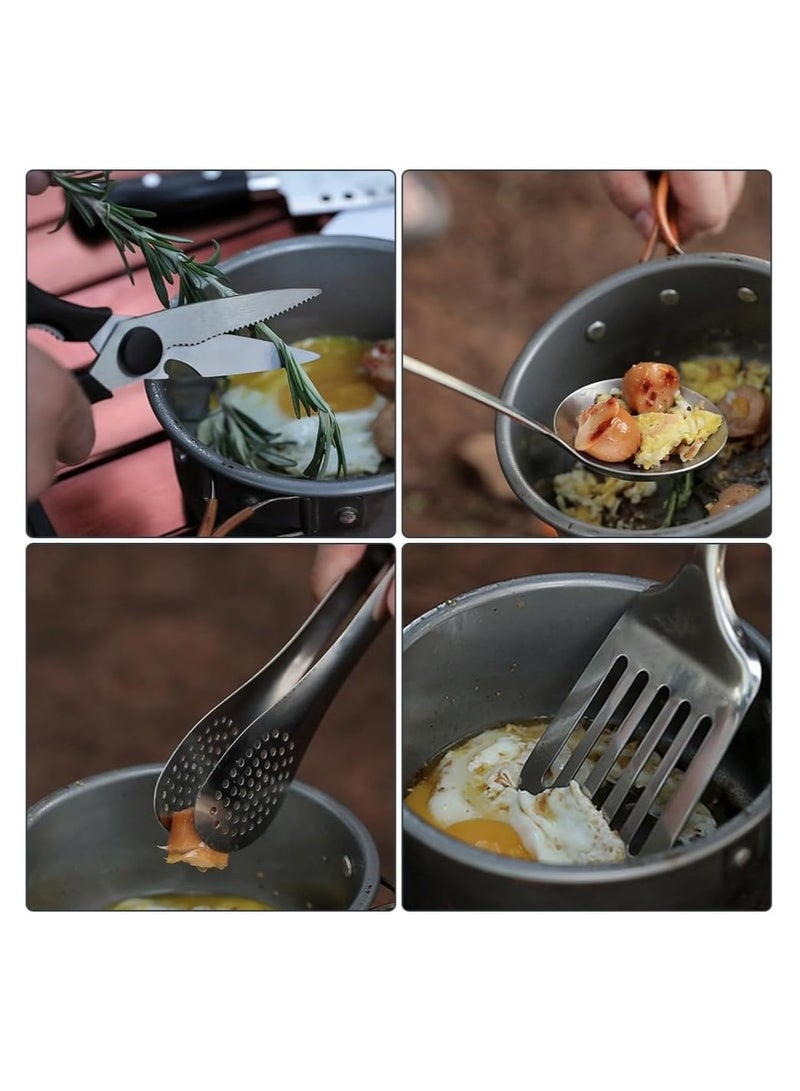 Portable Travel Utensils Set 9pcs Stainless Steel Camping Kitchen Cookware Set Kitchenware for Backpacking BBQ Camping Picnic  - Image 4