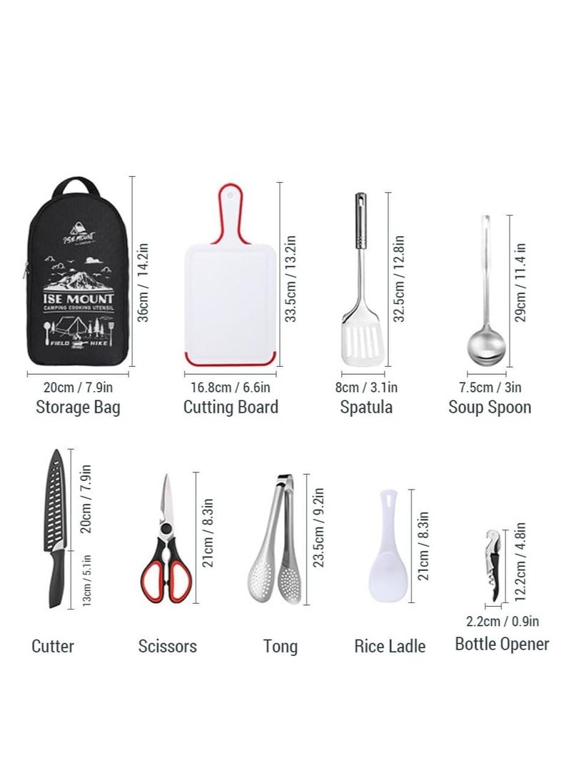 Portable Travel Utensils Set 9pcs Stainless Steel Camping Kitchen Cookware Set Kitchenware for Backpacking BBQ Camping Picnic  - Image 5
