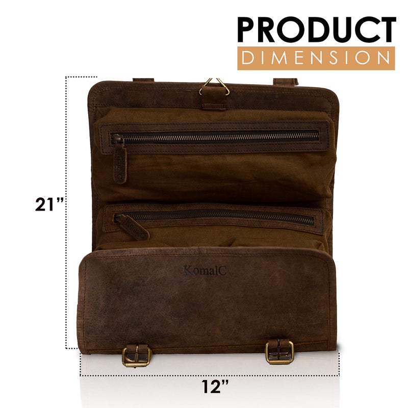 KomalC Premium Buffalo Leather Hanging Toiletry Bag Travel Dopp Kit (Distressed Tan) - Image 3