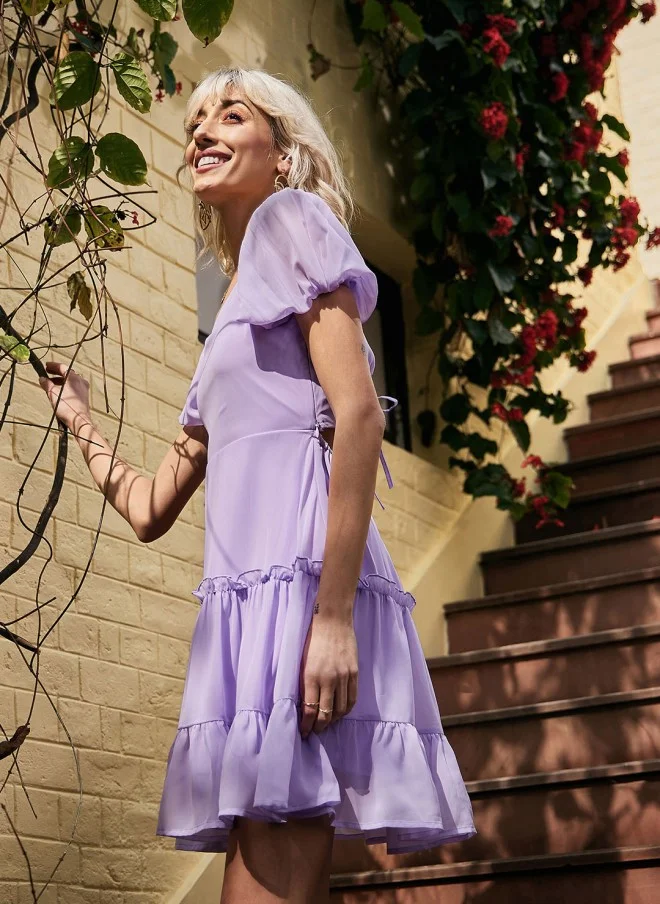 SASSAFRAS Lavender Georgette Fit and Flare Dress for Women