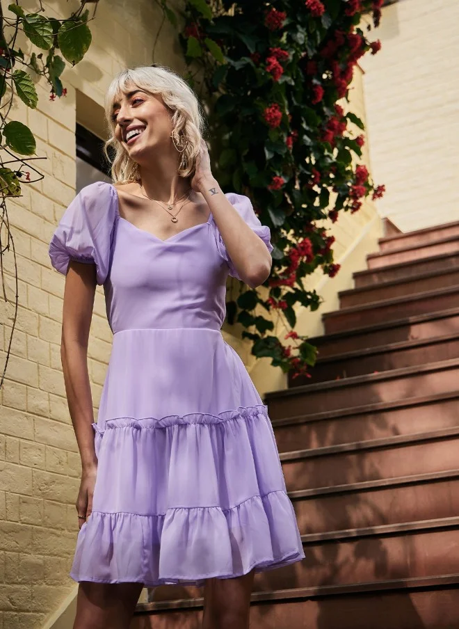 SASSAFRAS Lavender Georgette Fit and Flare Dress for Women