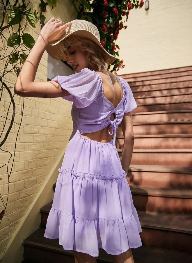 SASSAFRAS Lavender Georgette Fit and Flare Dress for Women