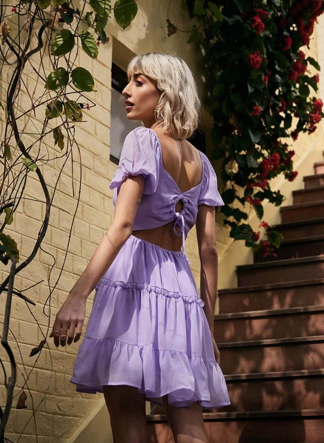 SASSAFRAS Lavender Georgette Fit and Flare Dress for Women