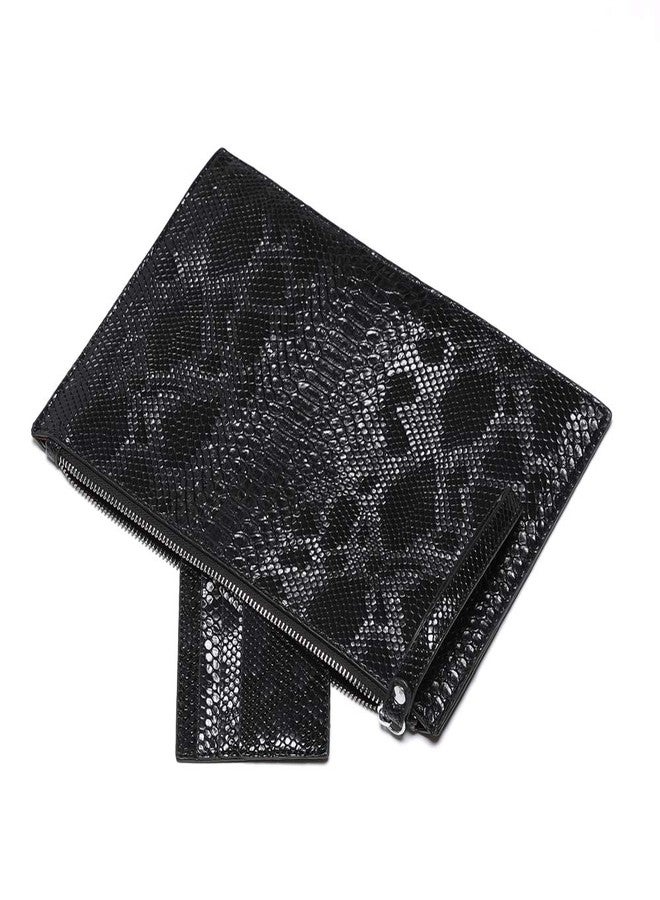 NIGEDU Women Clutches Fashion Snakeskin PU Leather Party Envelope Purse Bag with Hand Strap (Black) - Image 5