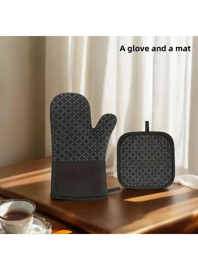 Black Kitchen Gloves and Mat Set Durable Polyester Blend Easy to Clean Kitchen Essentials - Image 2