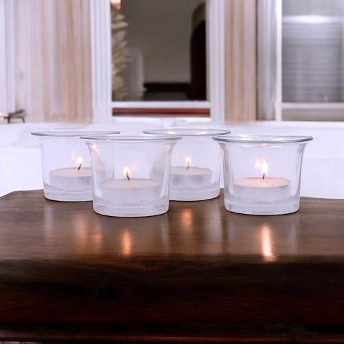 Hosley® Votive Tealight Glass Candle Holder|Clear Glass Tealight Candle Holder Perfect for Home Decor, Birthday, Wedding, Parties, Gifting|4.5 cm Diameter(Pack of 4, 4.5 cm Long Each) - Image 1