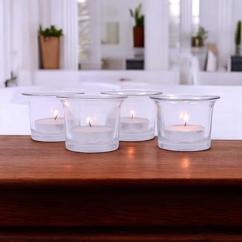 Hosley® Votive Tealight Glass Candle Holder|Clear Glass Tealight Candle Holder Perfect for Home Decor, Birthday, Wedding, Parties, Gifting|4.5 cm Diameter(Pack of 4, 4.5 cm Long Each) - Image 2