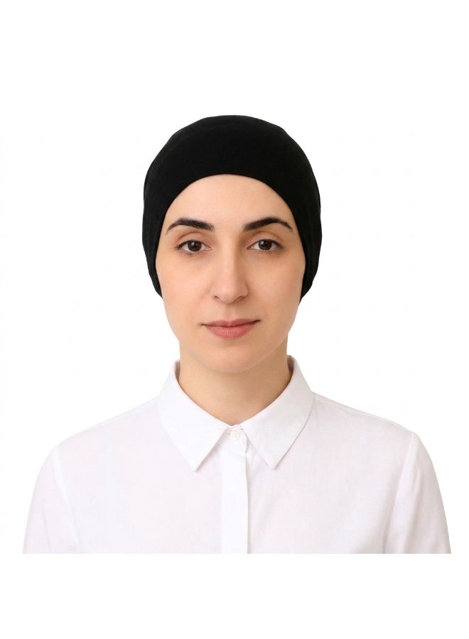 3 قطع تربونات ناعمة من القطن تحت الطرحة ، لون أسود ، غطاء رأس مطاطي وجيد التهوية. - Image 4